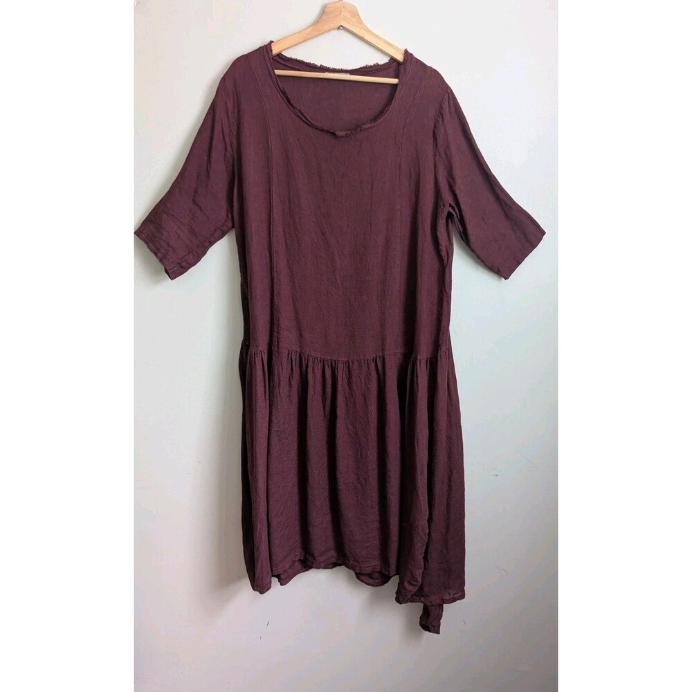 Gioia 100% Linen Dress Balloon Asymmetrical L Relaxed Lagenlook Flaws